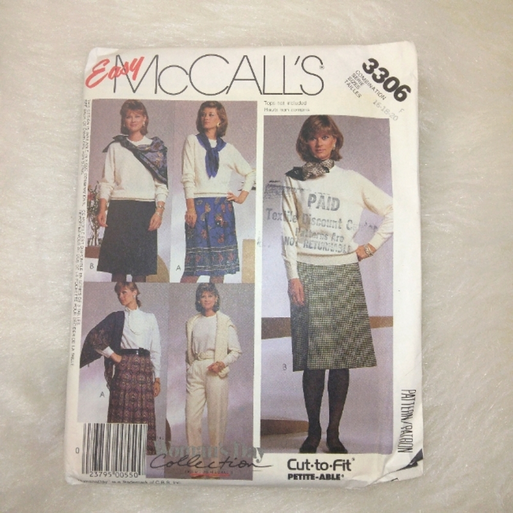 McCall's 3306 Misses skirts and pants Size 16-18-20 vintage